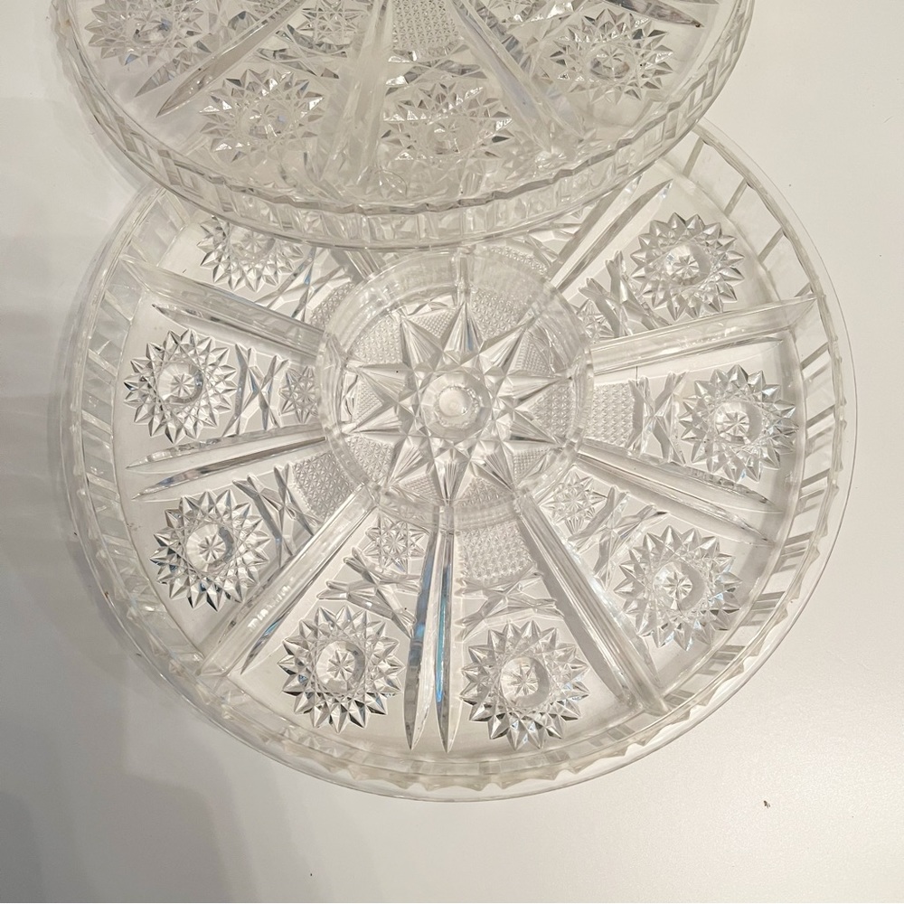 VINTAGE faux crystal plastic divided tray with lid